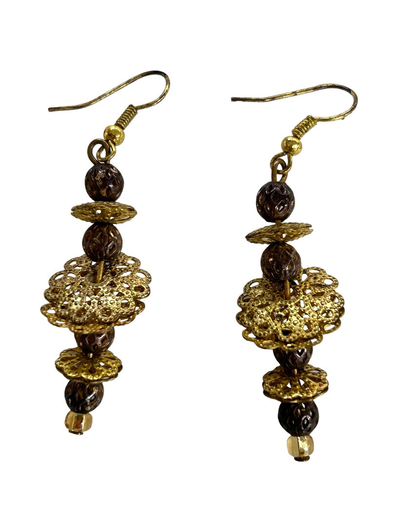 Vintage Goldtone Filigree Hook Pierced Earrings 2.25" Drop Dangle