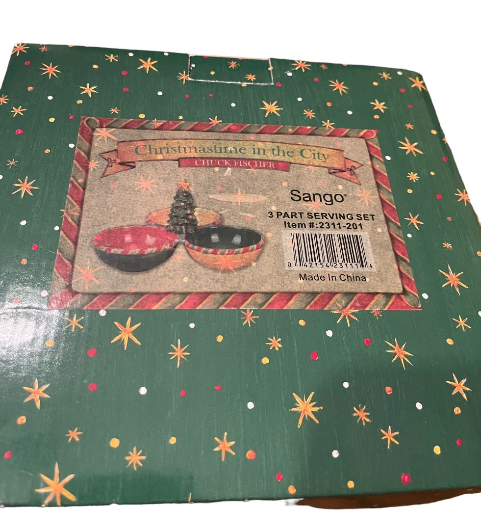 Christmastime in the City Chuck Fischer Sango 3 Part Serving Set Item # 2311-201