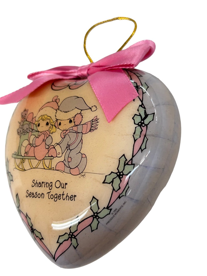Vintage 1995 Precious Moments Heart Ornament "Sharing Our Season Together" 3.5"