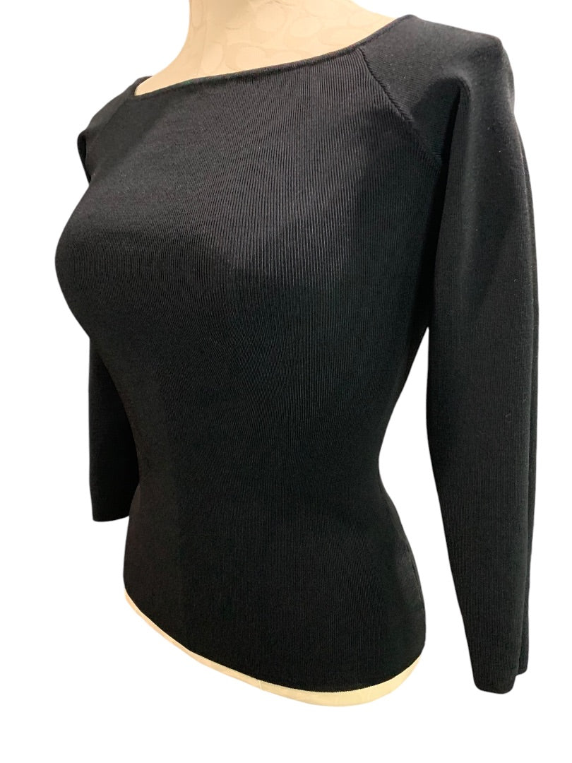 Small H&M Womens Black Fitted Wide Neck Stretch Top Shirt