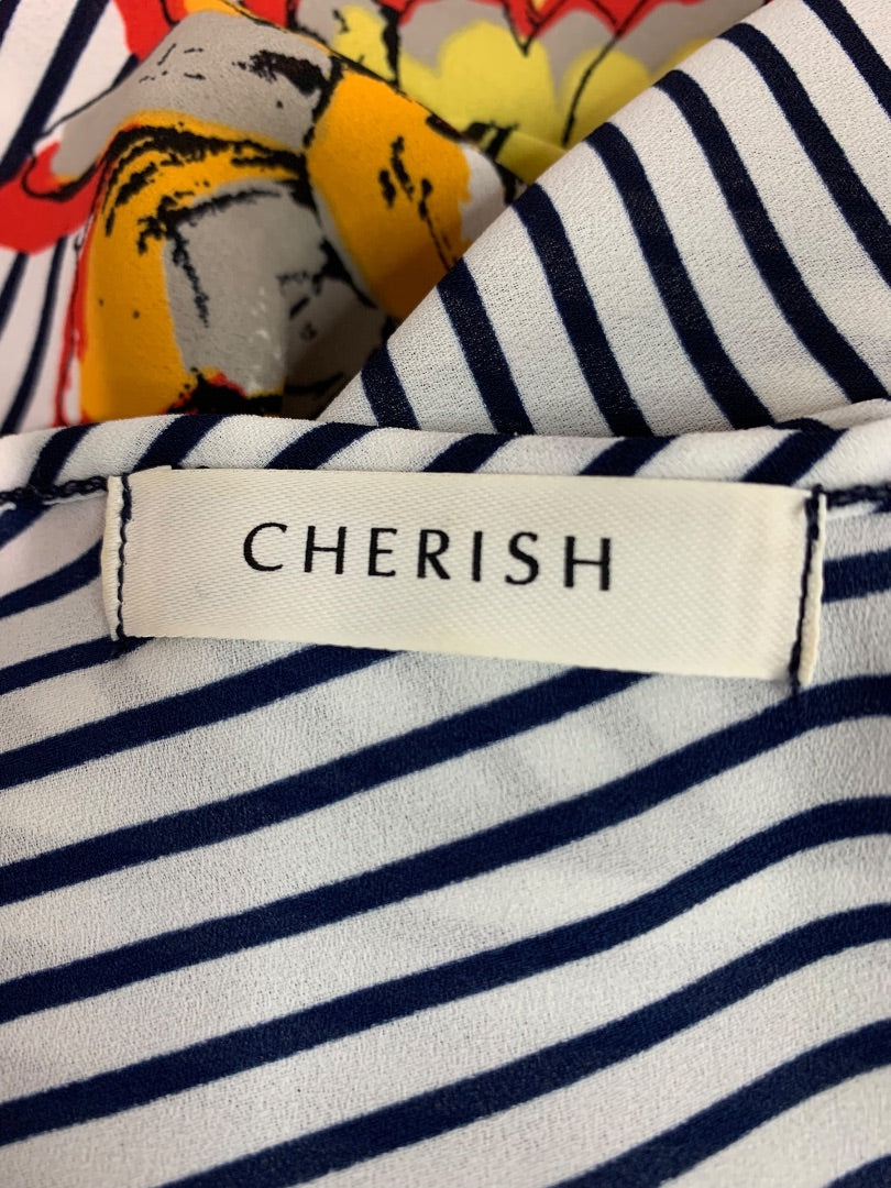Medium Cherish Popover V-Neck Blouse Floral Striped Shirt