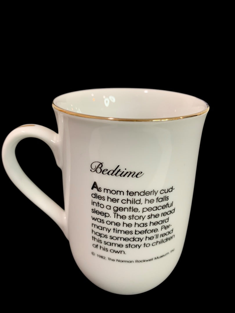 1982 Norman Rockwell Museum Collection Mug Gold Trim "Bedtime"