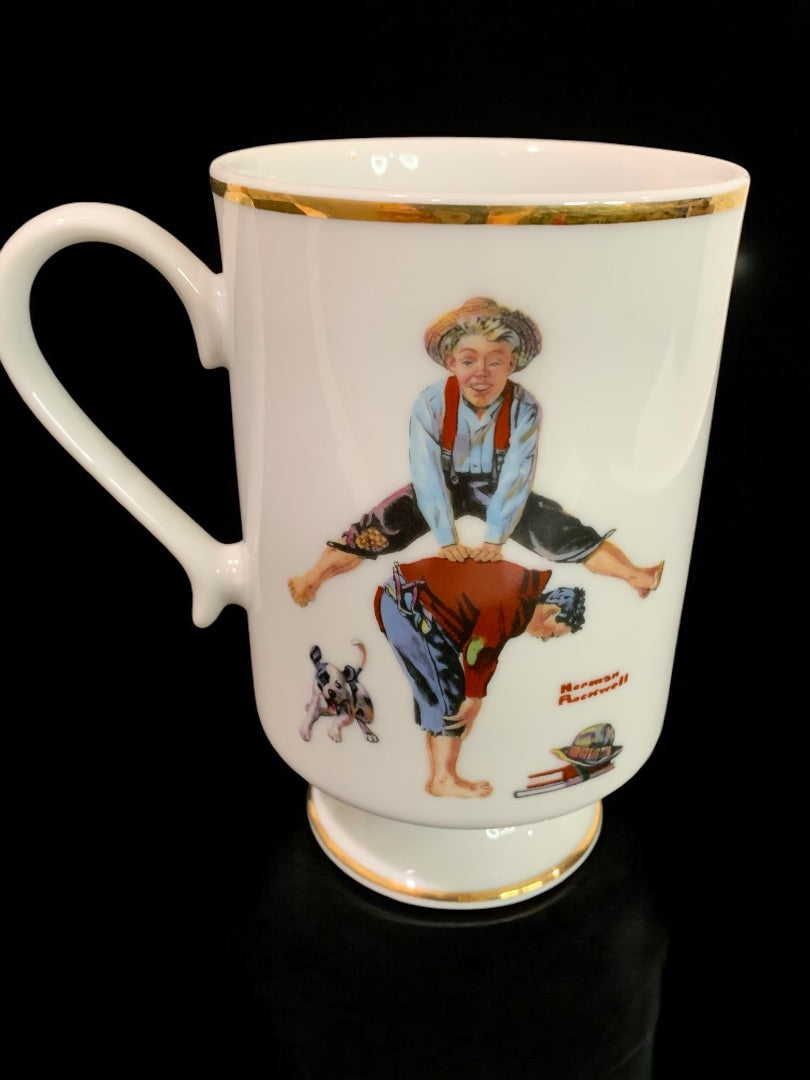 1981 Norman Rockwell Porcelain Pedestal Mug "Leapfrog" The Danbury Mint