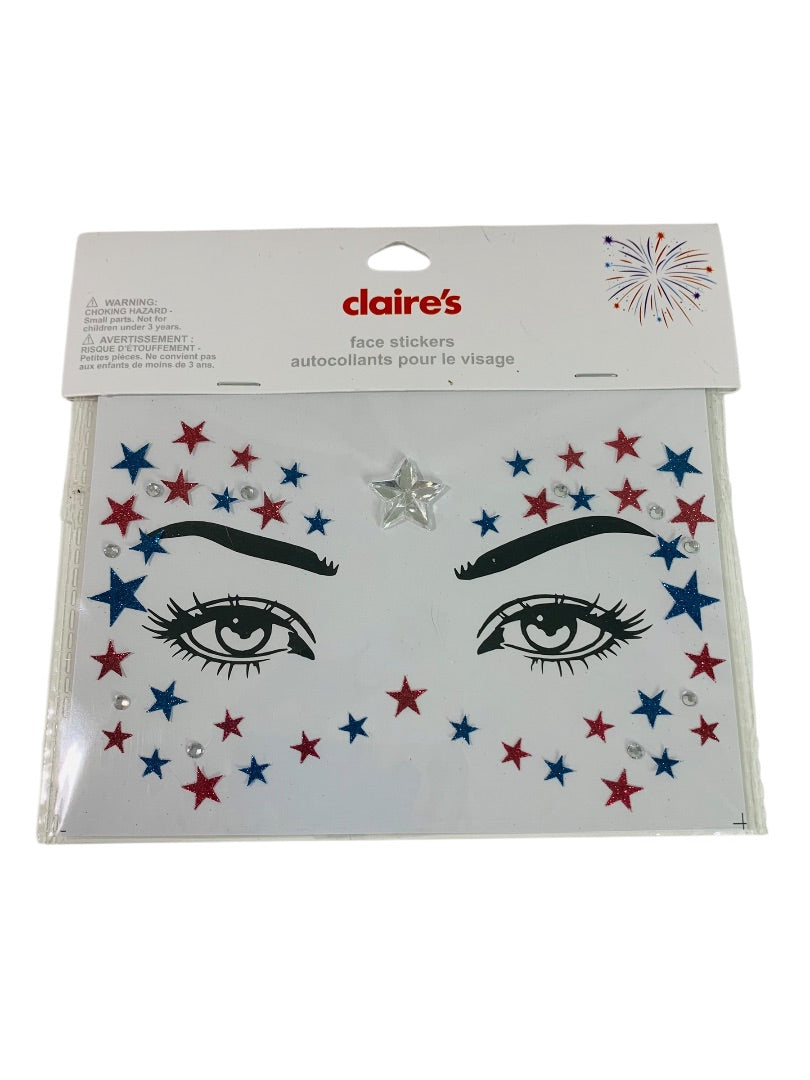 Claires New Face Stickers Patriotic Sparkly Stars USA