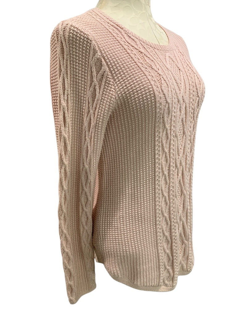 Small Jeanne Pierre Womens Pink Cable Knit Cotton Sweater