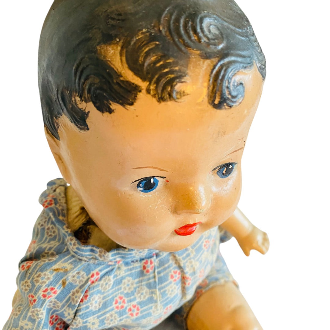 1940s Composition Baby Doll Soft Body Brown Hair Blue Eyes 16 Inch