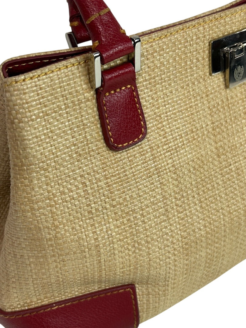 Liz Claiborne Shoulderbag Red Vegan Leather Straw Woven Bag