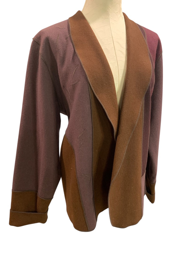Large Beppa Wool Womens Eggplant Blazer Jacket Piecework