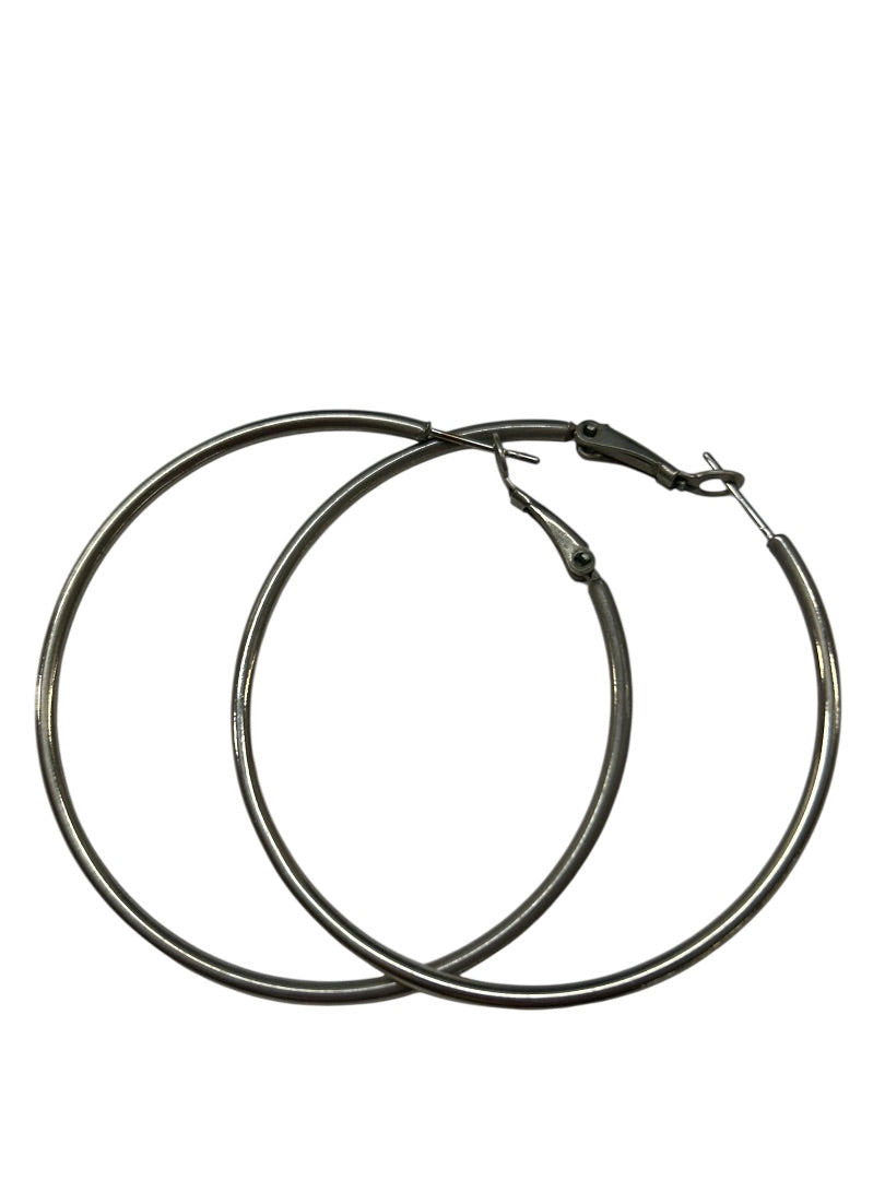 Pierced Silvertone Hoop Earrings 2 Inch Brushed Finish