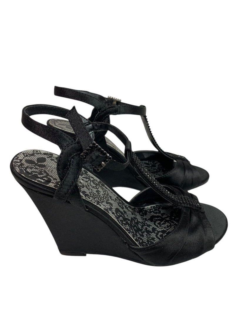 Size 6 Kenneth Cole Reaction Black Satin Embellished 4" Wedge Heel Shoes