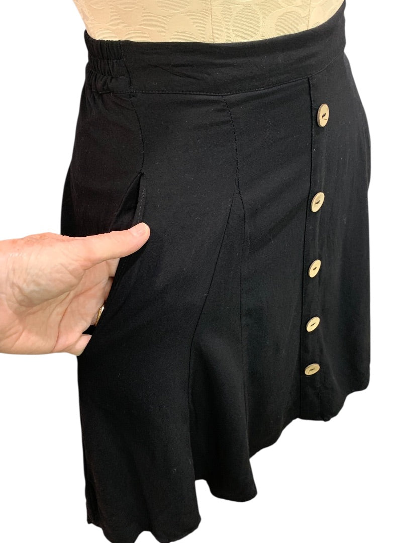 XS ModCloth Skirt Side Zip Black Pockets Lightweight Rayon