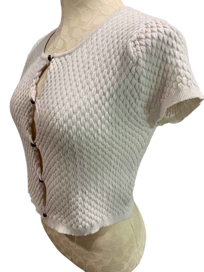 Medium Kendall & Kylie Junior Womens Beige Textured Short Sleeve Cardigan Sweater
