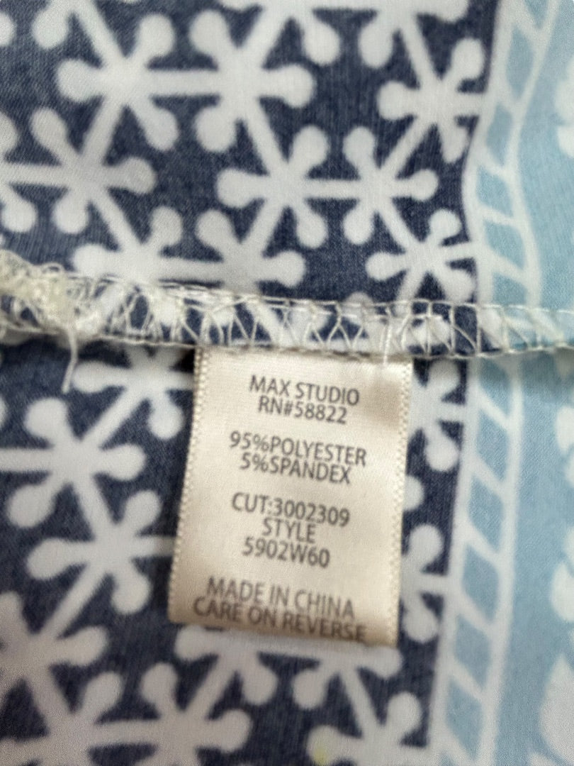 Medium Max Studio Sleeveless Print Maxi Dress V-Neck Navy Blue Teal V-Neck