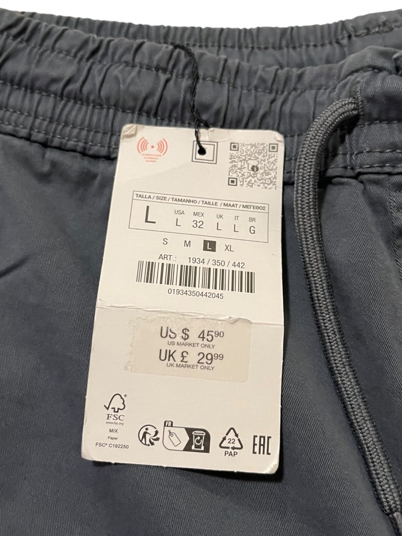 Large Zara Elastic Drawstring Mens Pants Pull On Joggers New