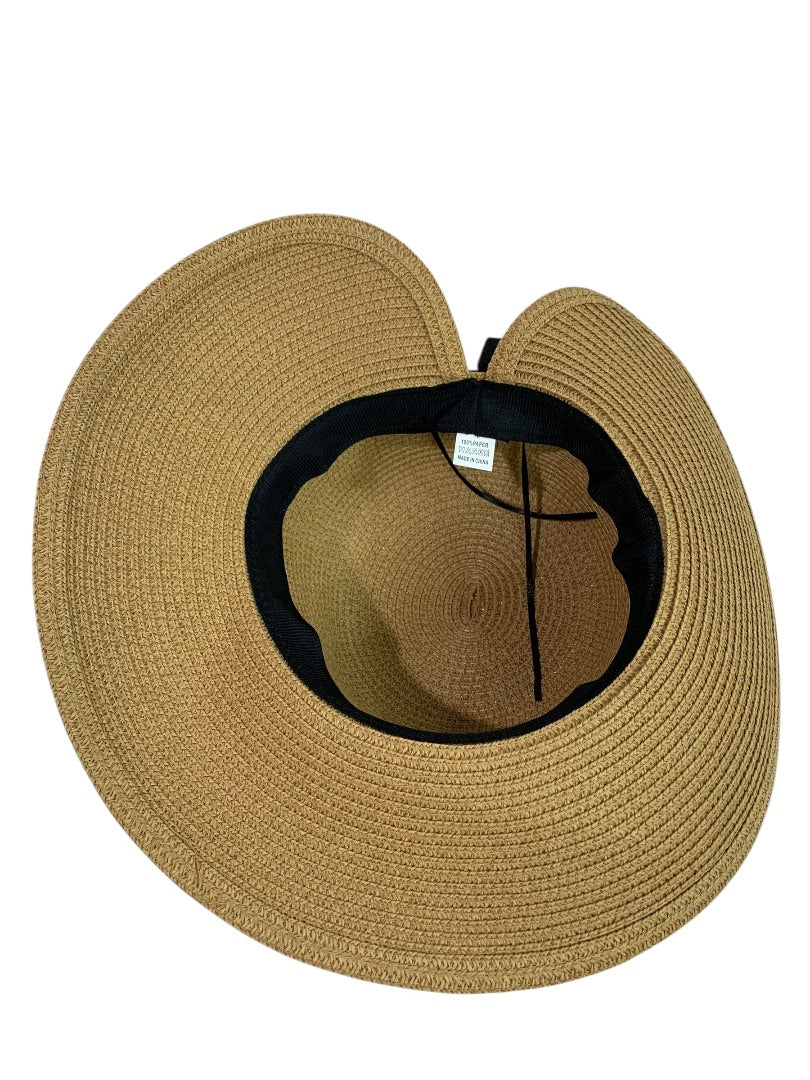 One Size Womens Straw Sunhat Adjustable Band Black Ribbon