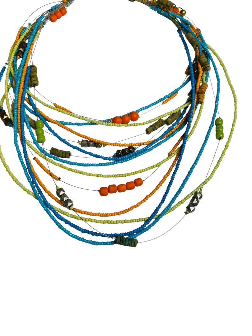 Chicos Boho Multistrand Seed Bead Multicolor Necklace 18-22"
