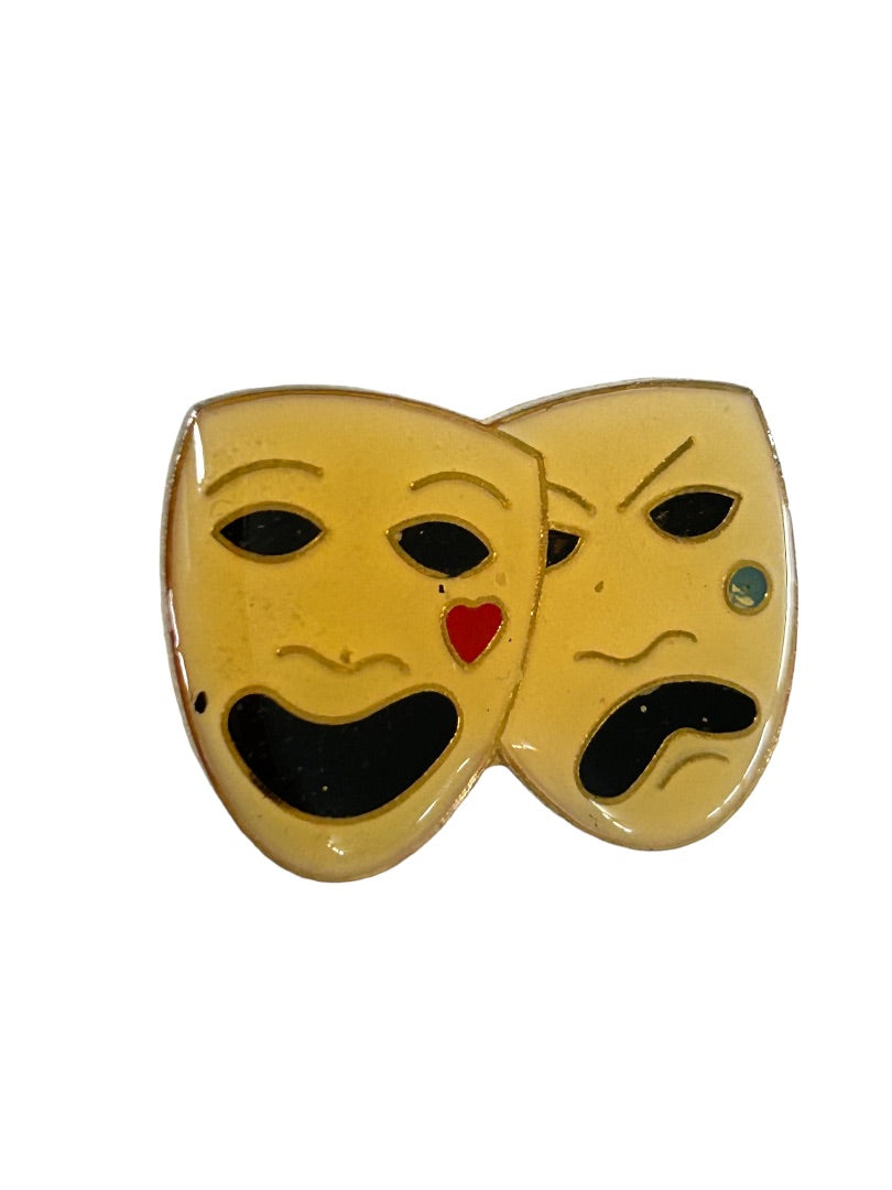 Lapel Pin Happy Sad Theater Masks Resin 1"