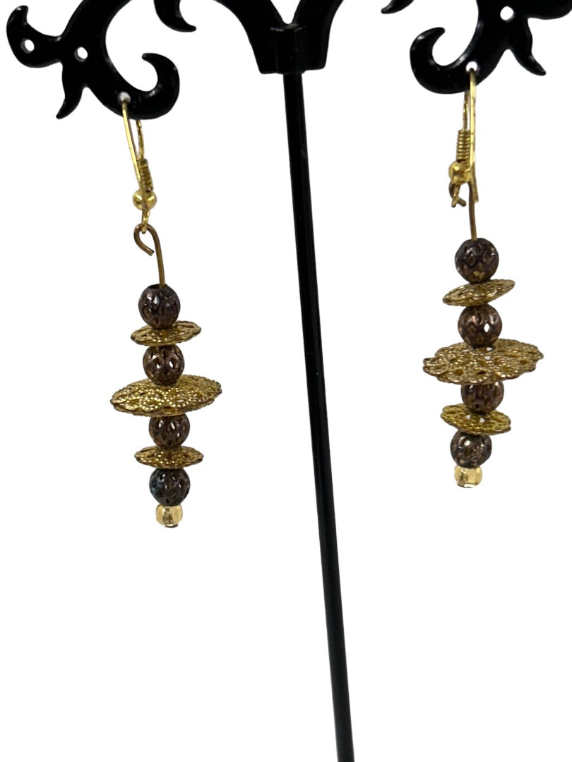 Vintage Goldtone Filigree Hook Pierced Earrings 2.25" Drop Dangle