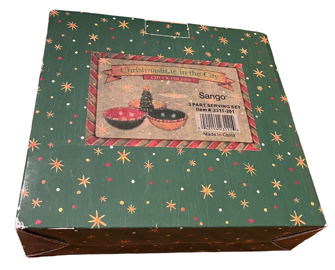Christmastime in the City Chuck Fischer Sango 3 Part Serving Set Item # 2311-201