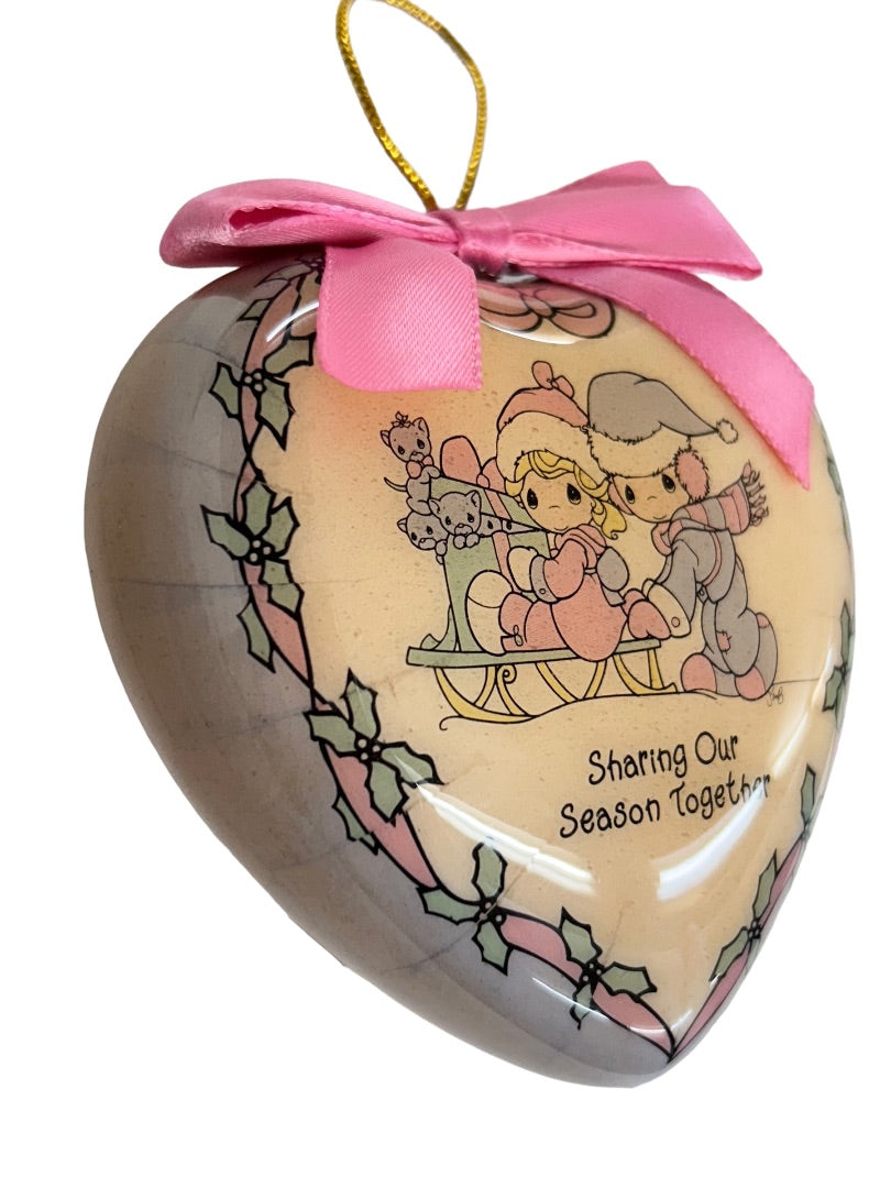 Vintage 1995 Precious Moments Heart Ornament "Sharing Our Season Together" 3.5"