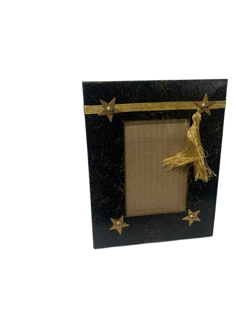 R.Stad Designs Black Gold Hinged Handmade Star Tabletop for Photo 5.5 x3.5"