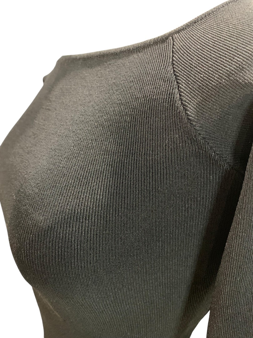 Small H&M Womens Black Fitted Wide Neck Stretch Top Shirt