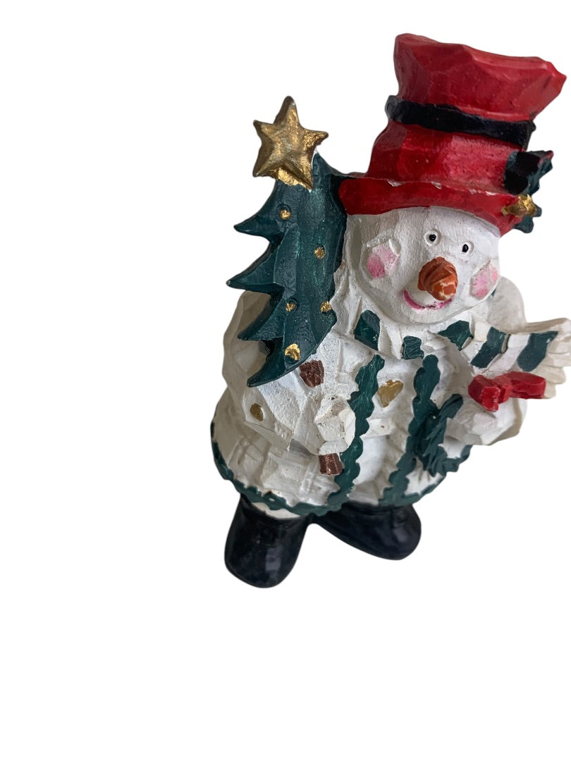 Snowman Holiday Christmas Figurine Resin Carved Look 4.5 Inch