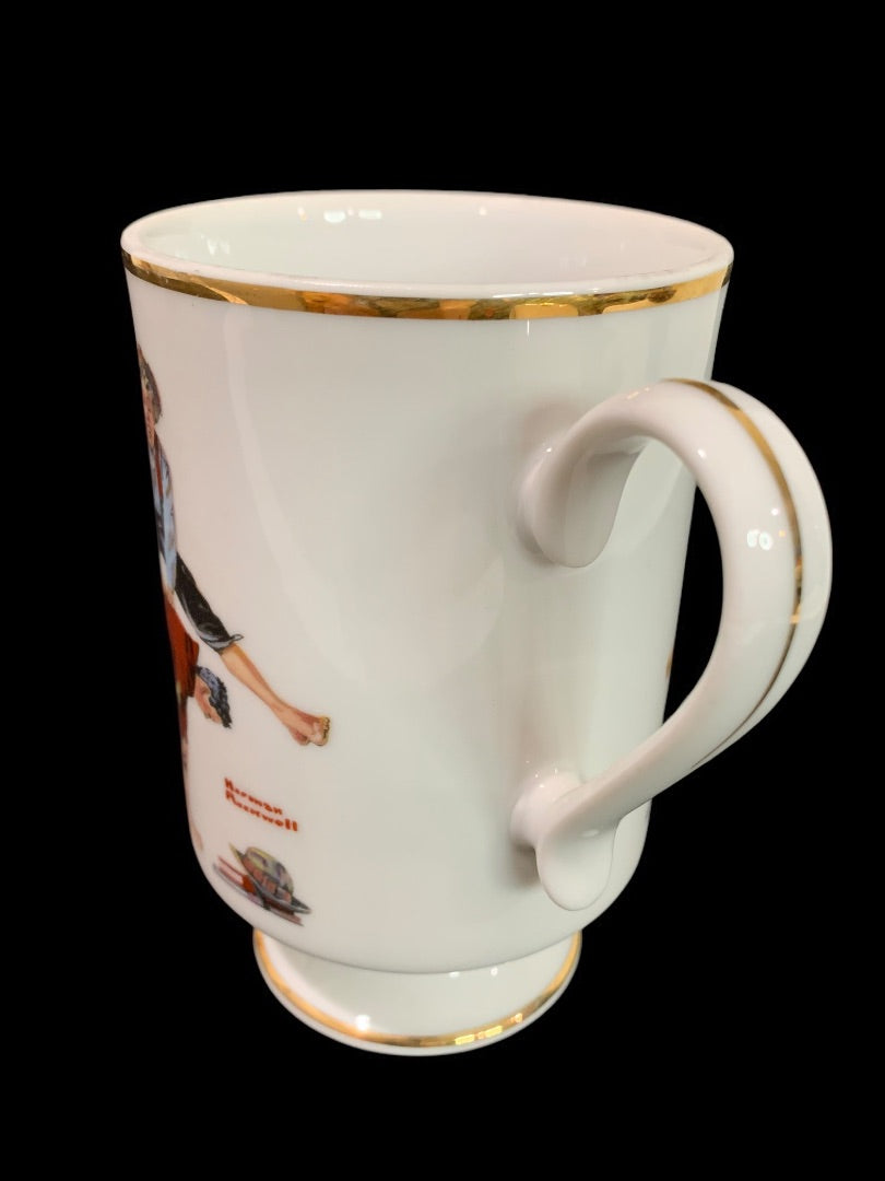 1981 Norman Rockwell Porcelain Pedestal Mug "Leapfrog" The Danbury Mint
