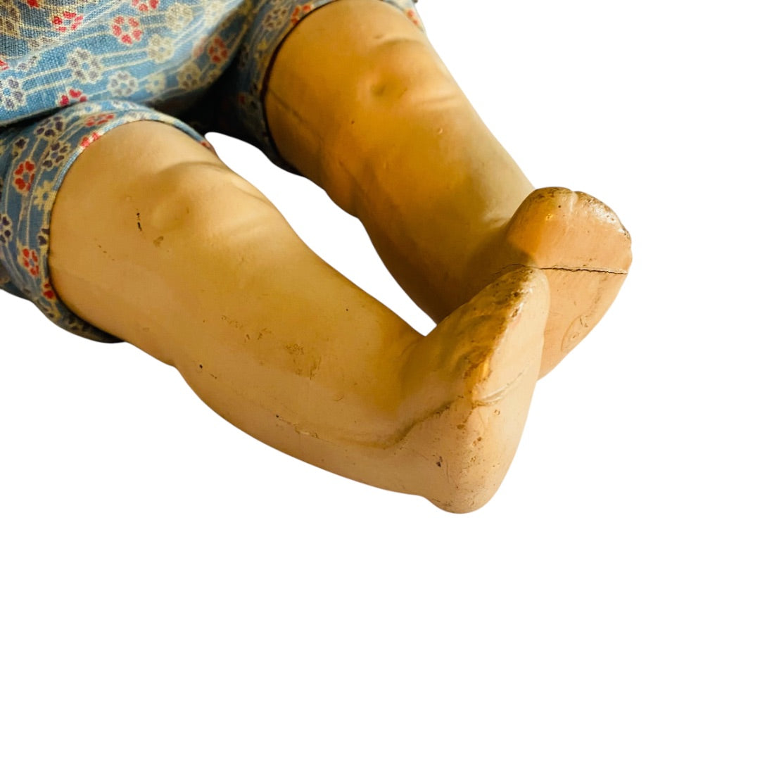 1940s Composition Baby Doll Soft Body Brown Hair Blue Eyes 16 Inch