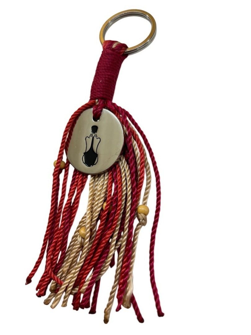 The Sac Purse Fob Tassel Red Tan Beads 6 Inch