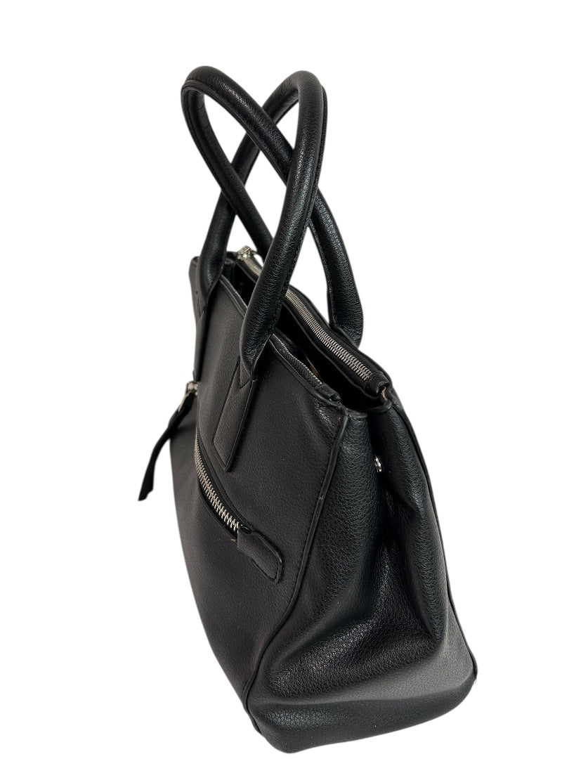Charming Charlie Black Vegan Leather Satchel Handbag Detachable Crossbody Strap