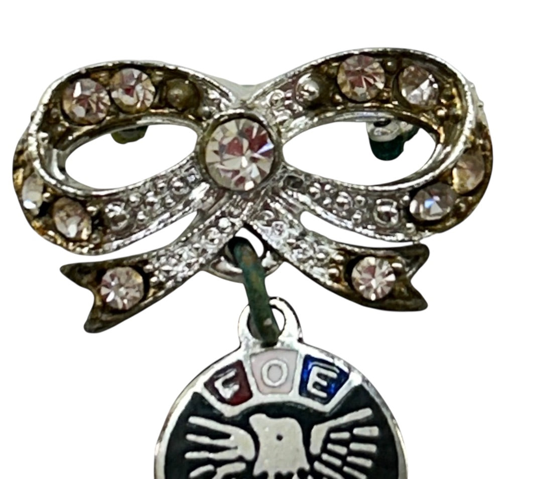 Silvertone Fraternal Order of the Eagle LA Pin Brooch Bow 1 Inch
