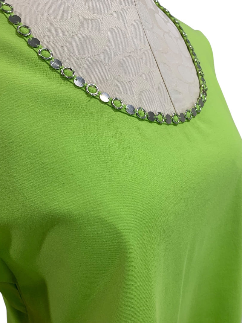 Large Laura Ashley Lime Green Womens Tshirt Embellished Neckline