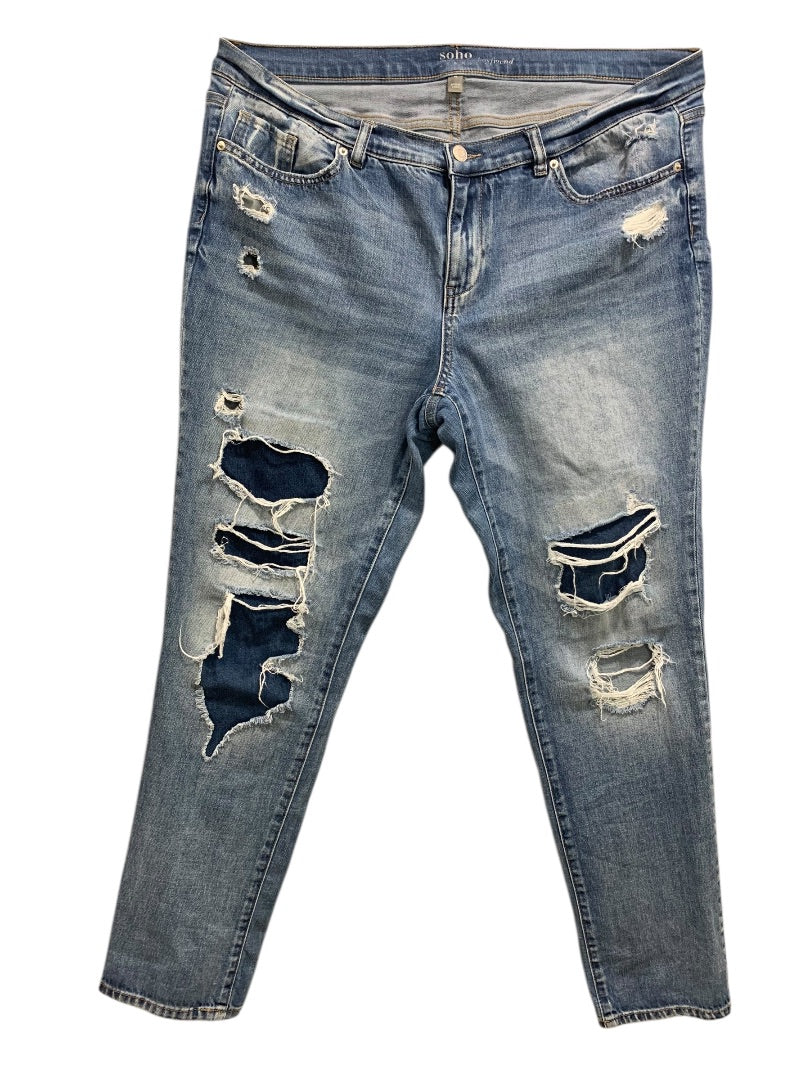 Size 14 NY&Co Womens Soho Boyfriend Jeans Stretched Distressed Tapered