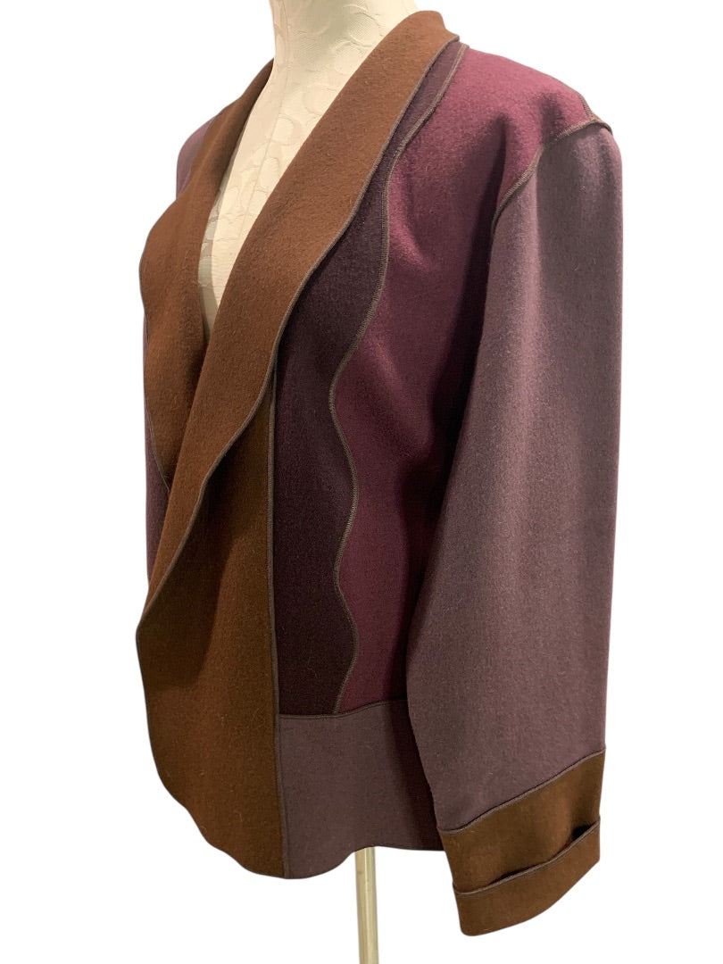 Large Beppa Wool Womens Eggplant Blazer Jacket Piecework