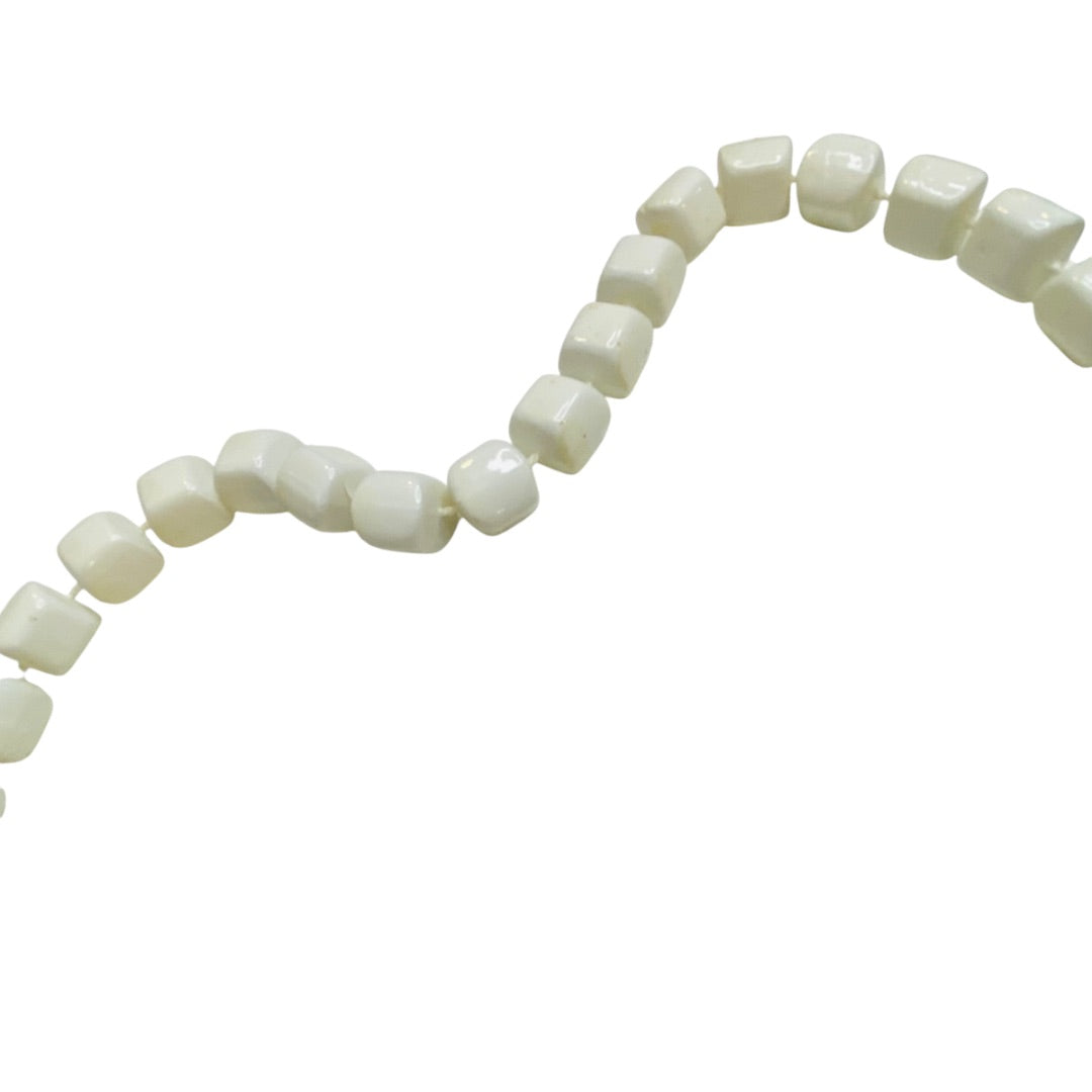 Vintage White Square Beaded Necklace 24 Inch Spring Clasp
