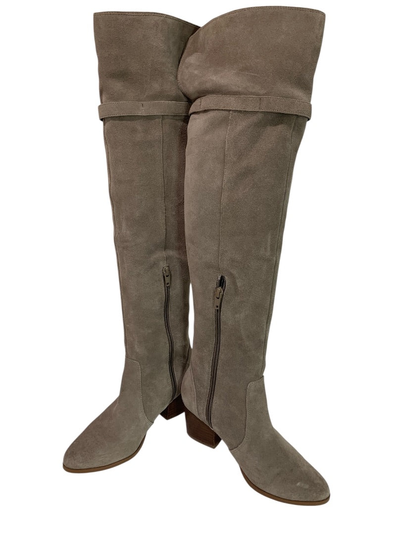 Size 6 Sole Society Womens Suede Knee Boots Mushroom Erika 2.5" Block Heel