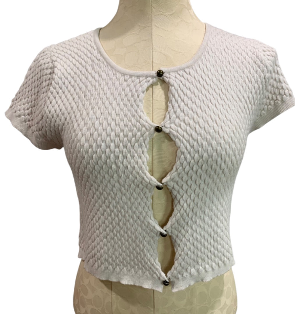 Medium Kendall & Kylie Junior Womens Beige Textured Short Sleeve Cardigan Sweater