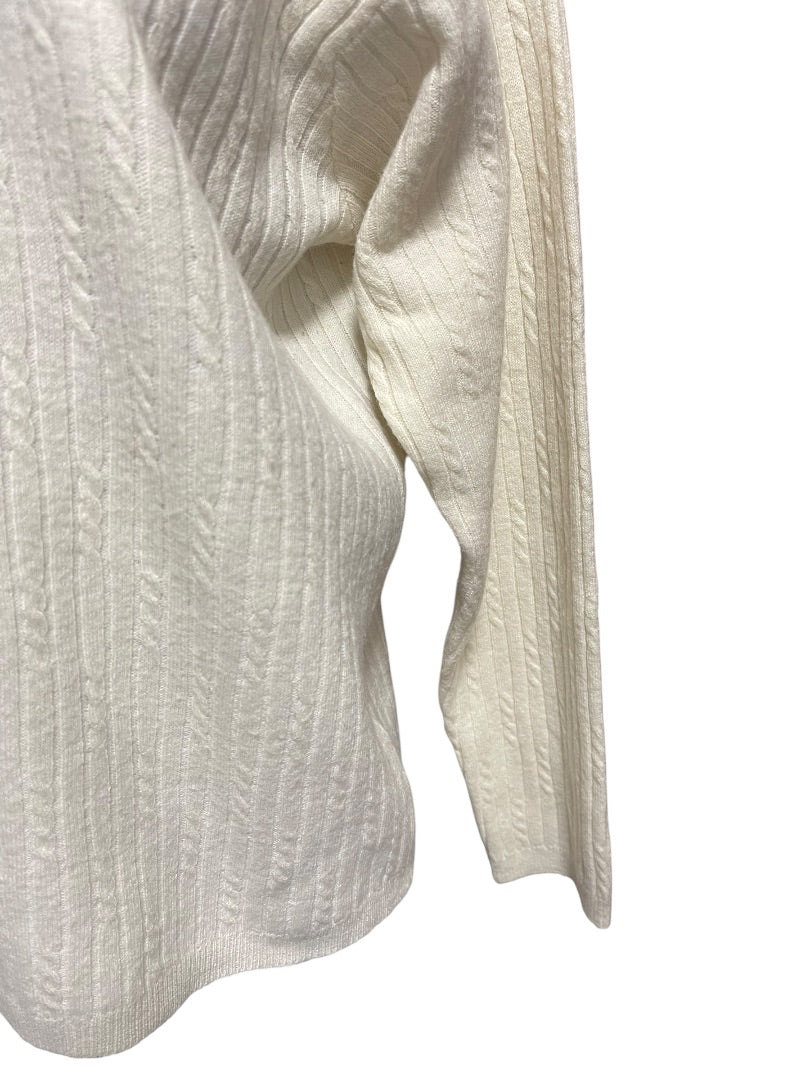 Large Rena Rowan Saville Wool Blend Womens Vintage Sweater Cream Cable Knit