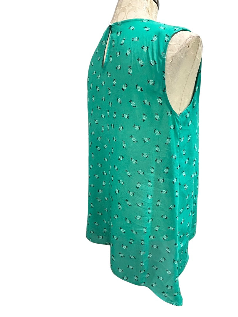 Small Chaus New York Womens Sheer Tiered Sleeveless Blouse Shirt Green Floral
