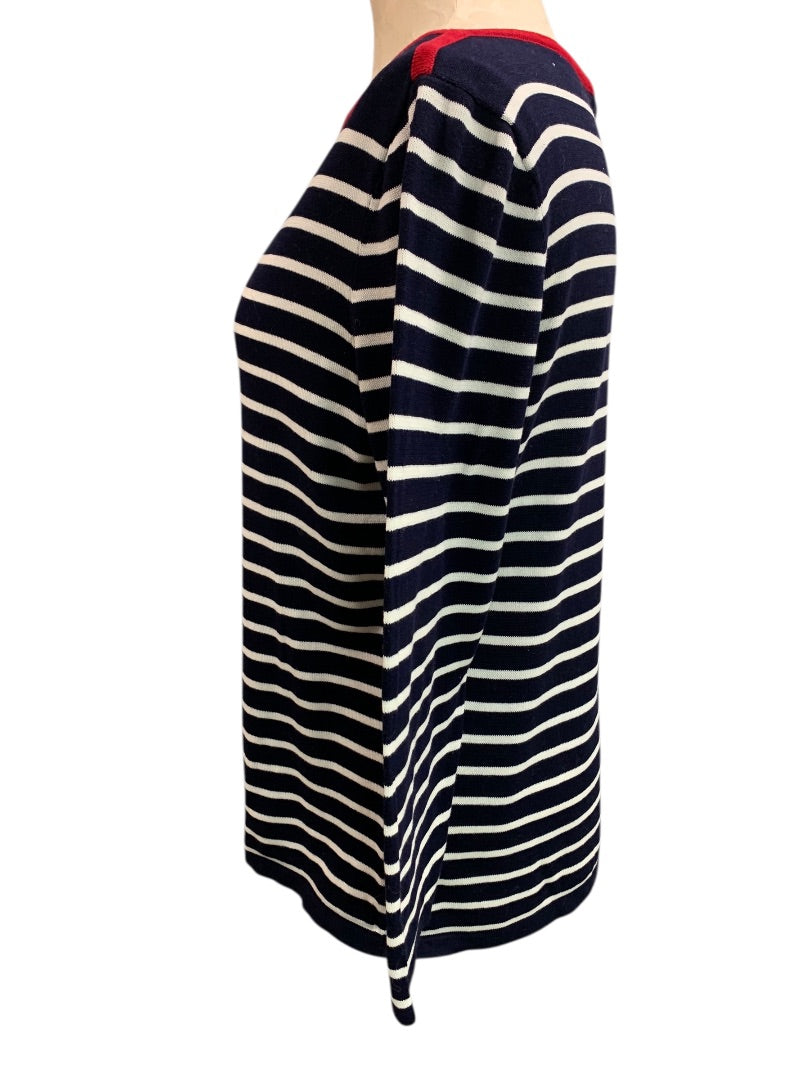 XL Lauren Ralph Lauren Womens Striped Navy Blue Boatneck Sweater