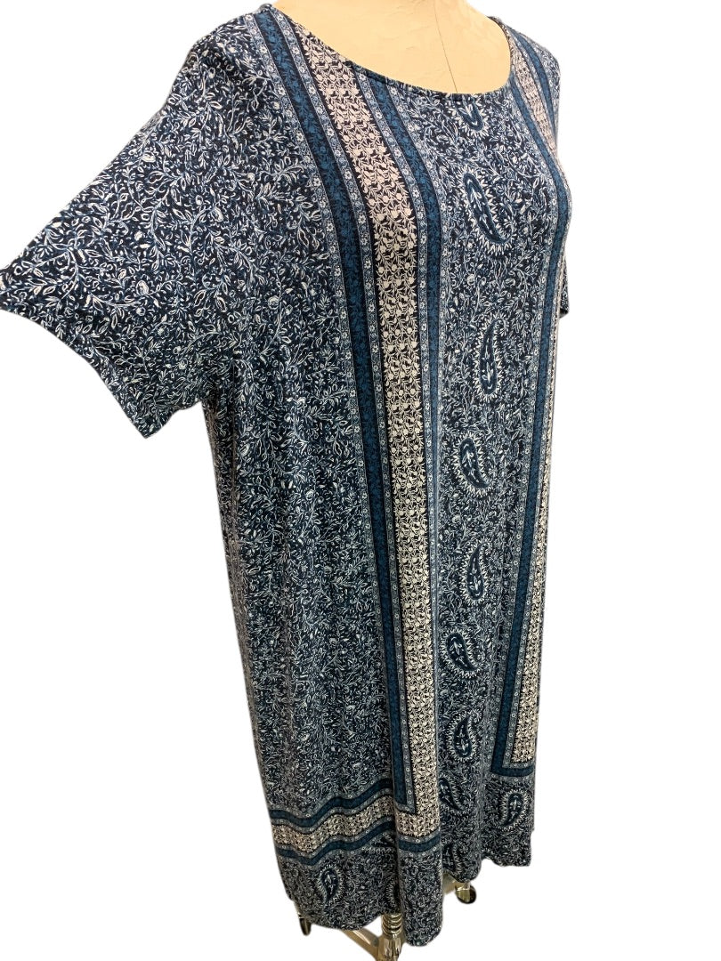 2X J.Jill Blue Tshirt Dress Short Sleeve Retro Print Soft Lightweight