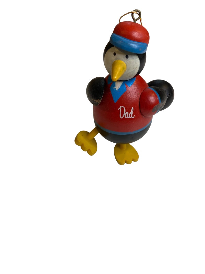 Wooden Penguin Christmas Ornament Dad Polar Bowlers 3"