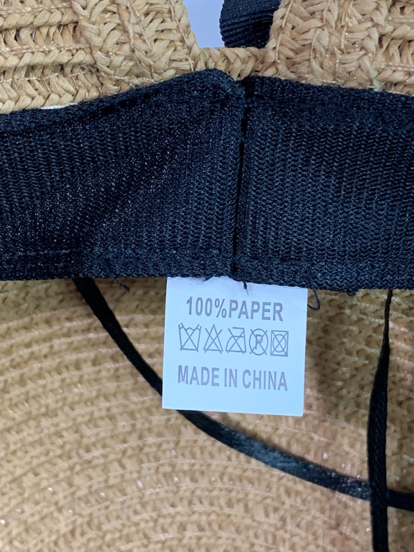 One Size Womens Straw Sunhat Adjustable Band Black Ribbon