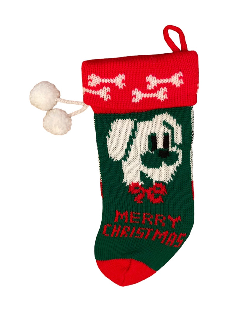 Merry Christmas Red Green White Dog Stocking 11.5" x 4" Holiday Decor