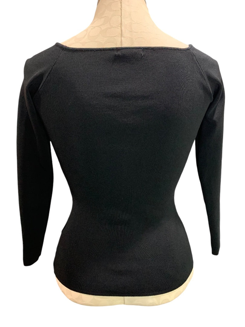 Small H&M Womens Black Fitted Wide Neck Stretch Top Shirt