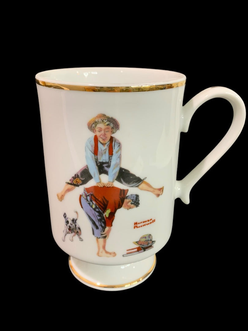 1981 Norman Rockwell Porcelain Pedestal Mug "Leapfrog" The Danbury Mint