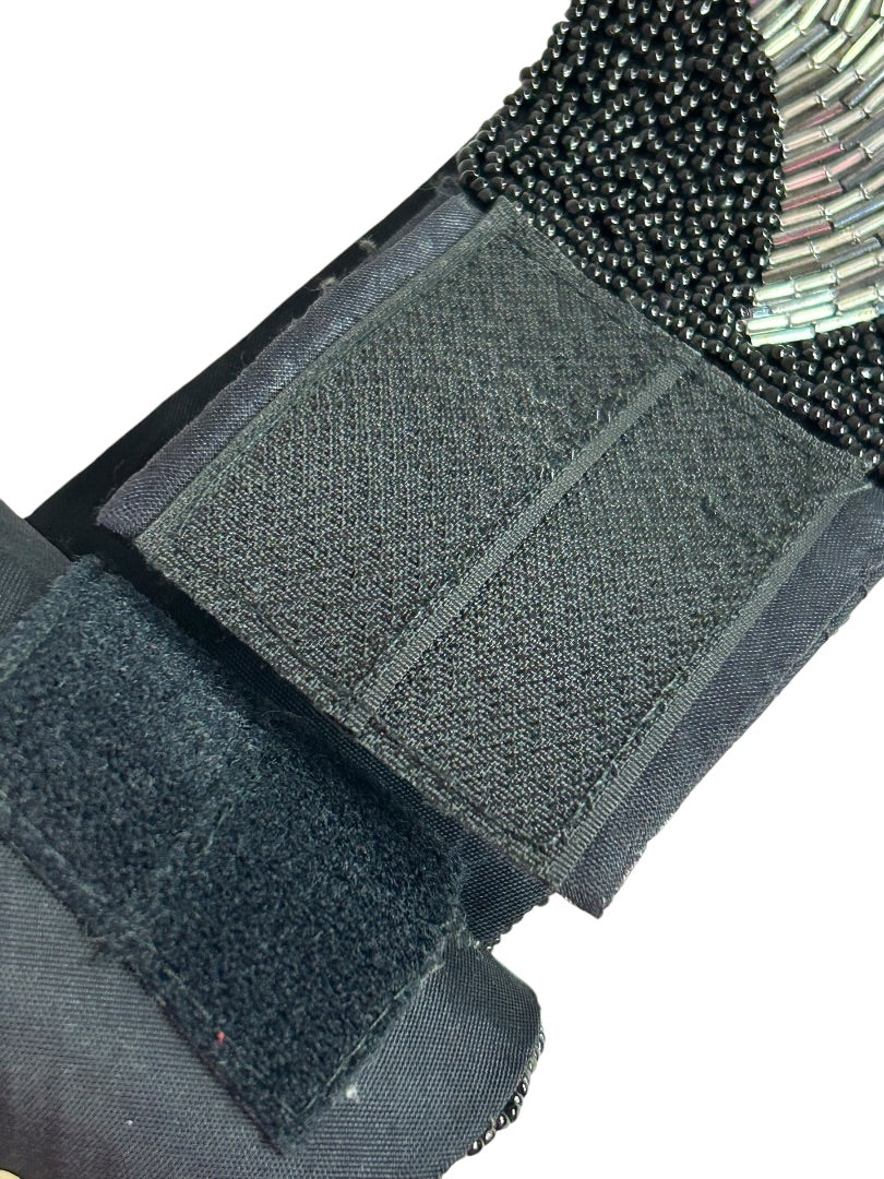 Vintage Beaded Black Silvertone Womens Belt Hook & Loop Closure 29 Inch Waist