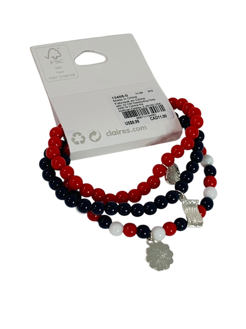 Claires New Set of 3 Stretch Bracelets USA Patriotic Red White Blue
