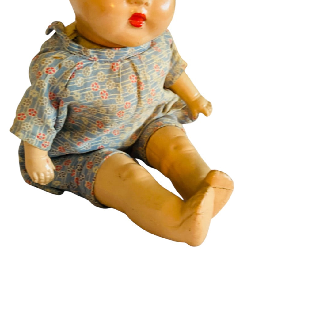 1940s Composition Baby Doll Soft Body Brown Hair Blue Eyes 16 Inch